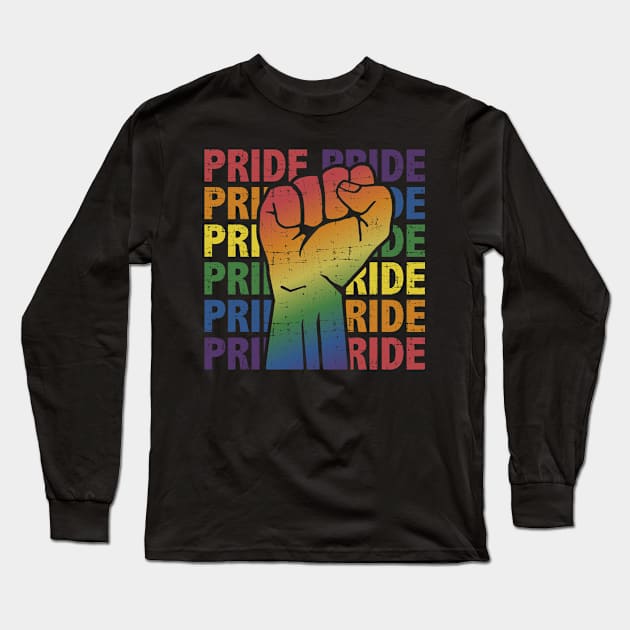 LGBT pride month support with rainbow flag fist Long Sleeve T-Shirt by Designzz